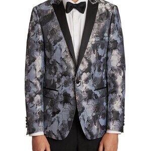 Paisley & Gray Blazer Men Size 42R Slim Fit Floral Shimmer Silver Preppy Elegant